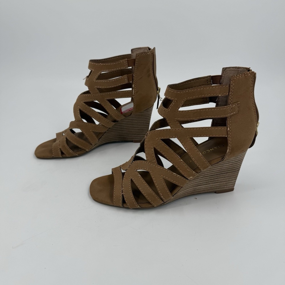 Franco Sarto Women's 8.5M Tan Strappy Gladiator Wedge Sandals Back Zip Heels